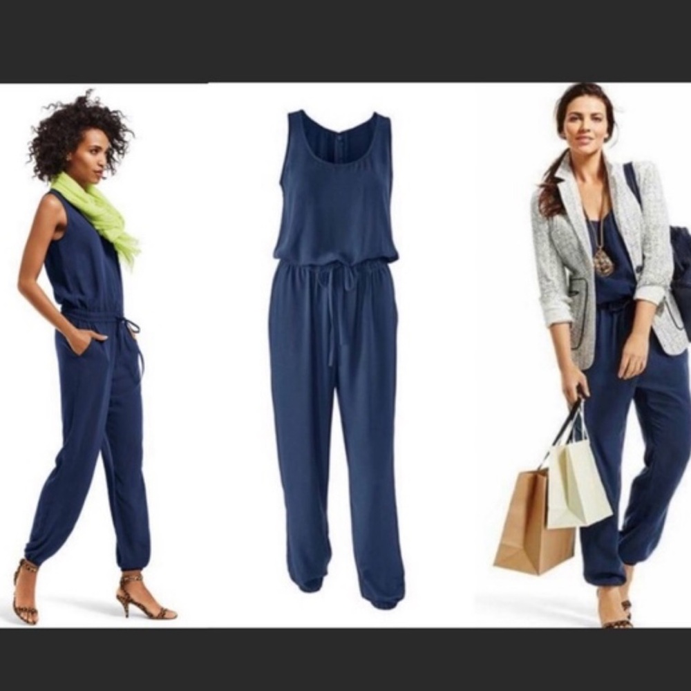 CAbi French Navy sleeveless jogger style jumpsuit Size M